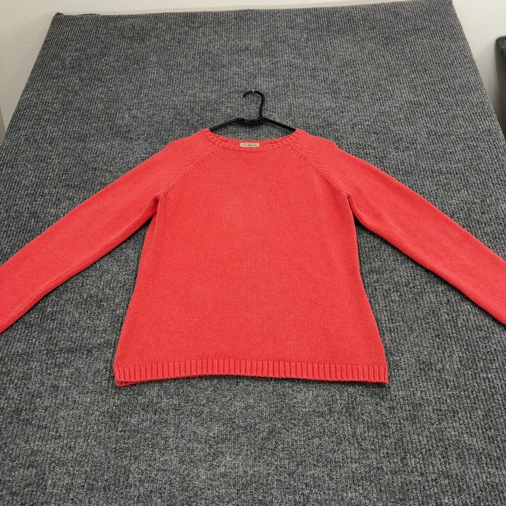 L.L. Bean‎ Sweater Womens M Coral Cotton Knit Raglan Casual Classic